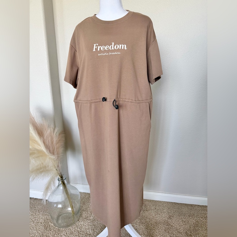 Brown Drawstring Midi Dress - Picture 3 of 8